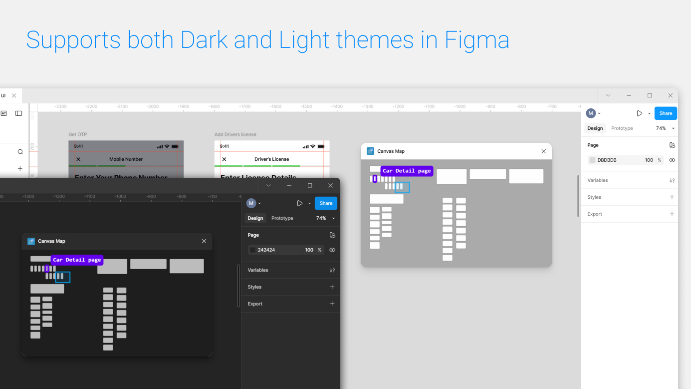 Canvas Map mini-map shown in both light and dark Figma themes