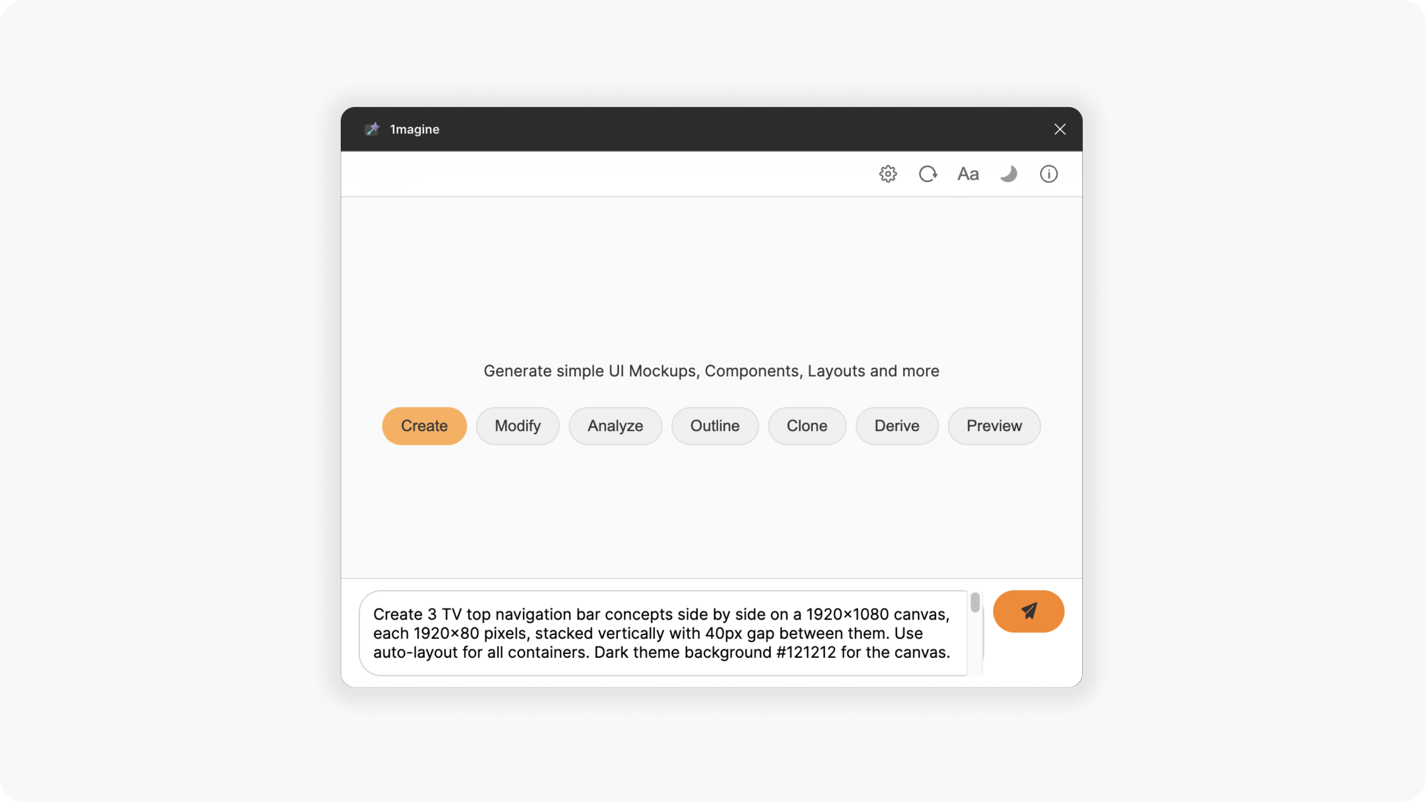 1magine plugin — main interface with AI modes and prompt input