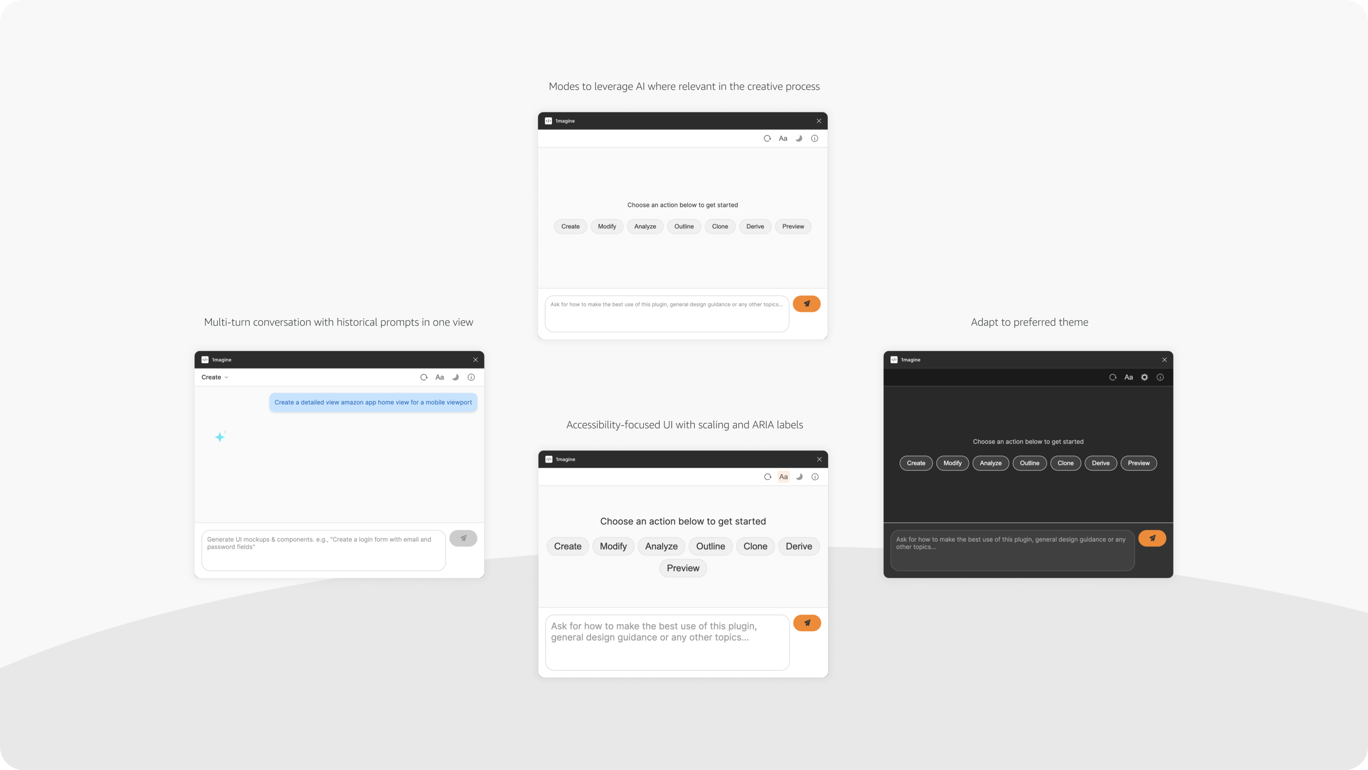 Feature overview — AI modes, multi-turn history, theming, and an accessible UI