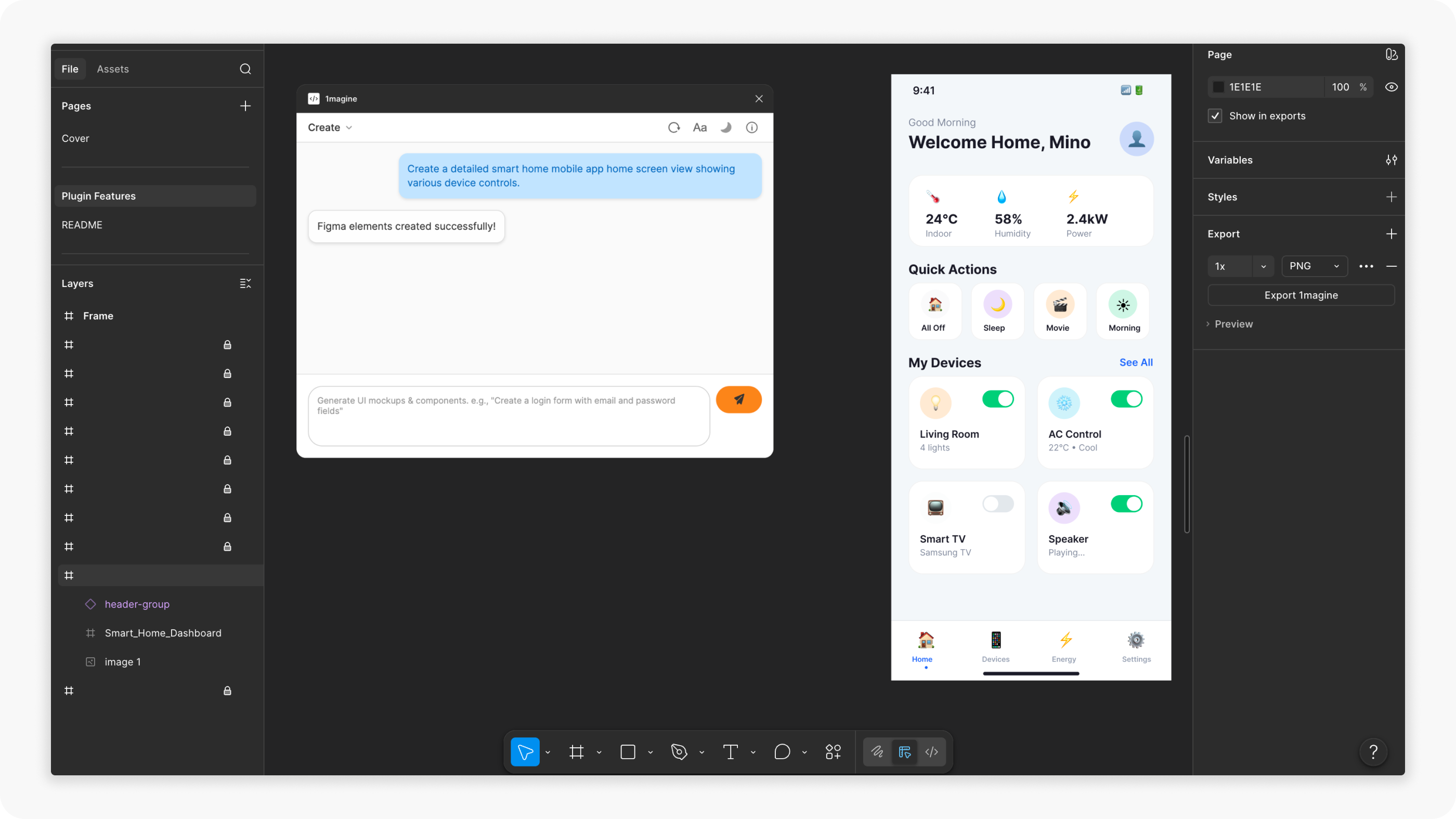 1magine generating a smart-home dashboard as editable Figma elements
